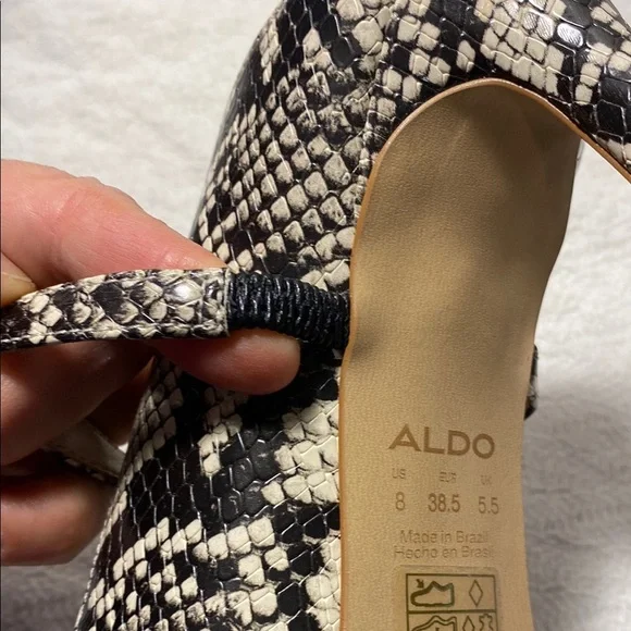 Aldo Snakeskin Patterned Black and Cream Heels with Stiletto Design Chic City - Picture 7 of 12